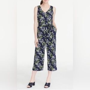 NWT Ann Taylor Factory Women's Blue and Green Leaf Jumpsuit SZ L